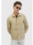 Bej Düz Regular Fit Dokuma Pamuk Karışımlı Overshırt 3