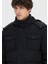 Siyah Regular Fit Kapüşonlu Casual Dokuma Mont 3