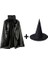 Siyah Yakalı Pelerin ve Siyah Cadı Şapkası Seti Çocuk Boy 1