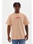 Unisex Baskılı Oversize T-Shirt - Bej -Vlmr 1