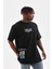 Unisex Bisiklet Yaka Baskılı Oversize T-Shirt - Siyah -Vlmr 1