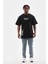 Unisex Bisiklet Yaka Baskılı Oversize T-Shirt - Siyah -Vlmr 4