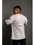 Erkek Bisiklet Yakalı Sırt Baskılı Oversize T-Shirt - Beyaz -Vlmr 1