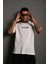 Erkek Bisiklet Yakalı Sırt Baskılı Oversize T-Shirt - Beyaz -Vlmr 2