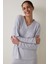 Açık Gri Melanj Cozy V Yaka Uzun Kollu Pijama Takımı 2
