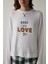 Kırık Beyaz With Love Slogan Baskılı Termal Etkili Sweatshirt Pijama Üstü 2