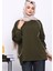 Haki Biyeli İki İplik Sweatshirt 3