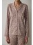 Bej Flower Time Gömlek Yaka Pamuklu Uzun Kollu Pijama Takımı 3