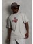 Unisex Oversize Baskılı Bisiklet Yaka T-Shirt - Gri -Vlmr 1