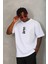 Unisex Oversize Baskılı Bisiklet Yaka T-Shirt - Beyaz -Vlmr 1