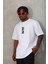 Unisex Oversize Baskılı Bisiklet Yaka T-Shirt - Beyaz -Vlmr 2