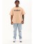 Unisex Oversize Baskılı Bisiklet Yaka T-Shirt - Bej -Vlmr 4