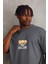 Unisex Baskılı Oversize T-Shirt - Füme -Vlmr 1