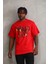 Unisex Baskılı Oversize T-Shirt - Kırmızı -Vlmr 1