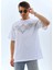 Unisex Oversize Taşlı Bisiklet Yaka T-Shirt - Beyaz -Vlmr 5