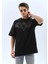 Unisex Oversize Taşlı Bisiklet Yaka T-Shirt - Siyah -Vlmr 5