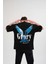 Unisex Bisiklet Yaka Baskılı Oversize T-Shirt - Siyah -Vlmr 2