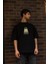Unisex Bisiklet Yaka Baskılı Oversize T-Shirt - Siyah -Vlmr 1
