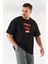 Unisex Bisiklet Yaka Baskılı Oversize T-Shirt - Siyah -Vlmr 1