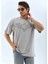 Unisex Oversize Taşlı Bisiklet Yaka T-Shirt - Gri -Vlmr 3