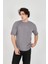 Unisex Jakar Kumaş Rahat Kol T-Shirt - Gri -Vlmr 1