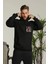 Erkek Oversize Kapüşonlu Sweatshirt -Sırt ve Ön Baskılı, Siyah -Vlmr 1