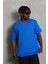 Unisex Oversize Düz Bisiklet Yaka T-Shirt - Mavi -Vlmr 2
