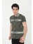 Erkek Yakalı Slim Fit Baskılı T-Shirt - Haki -Vlmr 1