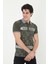 Erkek Yakalı Slim Fit Baskılı T-Shirt - Haki -Vlmr 4