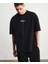Unisex Bisiklet Yaka Baskılı Oversize T-Shirt - Siyah -Vlmr 1