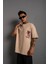 Erkek Sırt Baskılı A Kalite Oversize T-Shirt - Bej -Vlmr 1