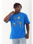 Unisex Oversize Baskılı Bisiklet Yaka T-Shirt - Mavi -Vlmr 1