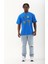 Unisex Oversize Baskılı Bisiklet Yaka T-Shirt - Mavi -Vlmr 4