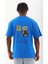 Unisex Oversize Baskılı Bisiklet Yaka T-Shirt - Mavi -Vlmr 5