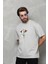 Unisex Bisiklet Yaka Baskılı Oversize T-Shirt - Gri -Vlmr 4