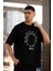 Unisex Bisiklet Yaka Baskılı Oversize T-Shirt - Siyah -Vlmr 1