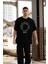 Unisex Bisiklet Yaka Baskılı Oversize T-Shirt - Siyah -Vlmr 3