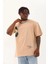 Unisex Oversize Baskılı Bisiklet Yaka T-Shirt - Bej -Vlmr 2