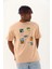 Unisex Oversize Baskılı Bisiklet Yaka T-Shirt - Bej -Vlmr 3