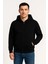 Erkek Üç Iplik Kapüşonlu Tam Fermuarlı Kanguru Çepli Sweatshirt Hoodie - Siyah -Vlmr 1