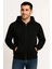 Erkek Üç Iplik Kapüşonlu Tam Fermuarlı Kanguru Çepli Sweatshirt Hoodie - Siyah -Vlmr 2