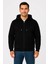 Erkek Üç Iplik Kapüşonlu Tam Fermuarlı Kanguru Çepli Sweatshirt Hoodie - Siyah -Vlmr 4