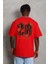Unisex Oversize Baskılı Bisiklet Yaka T-Shirt - Kırmızı -Vlmr 4