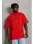 Unisex Oversize Baskılı Bisiklet Yaka T-Shirt - Kırmızı -Vlmr 5