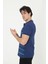 Erkek Yakalı Slim Fit Pike Çizgili T-Shirt - Mavi -Vlmr 3