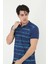 Erkek Yakalı Slim Fit Pike Çizgili T-Shirt - Mavi -Vlmr 4