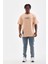 Unisex Bisiklet Yaka Baskılı Oversize T-Shirt - Bej -Vlmr 5