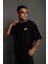 Unisex Bisiklet Yaka Baskılı Oversize T-Shirt - Siyah -Vlmr 1
