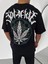 Unisex Bisiklet Yaka Baskılı Oversize T-Shirt - Siyah -Vlmr 3