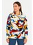 Kadın Yarım Fermuarlı Desenli Polar Sweat - Renkli Abstract Desen Yakalı, Uzun Kollu, Oversize Rahat Kalıp - Beyaz -Vlmr 3